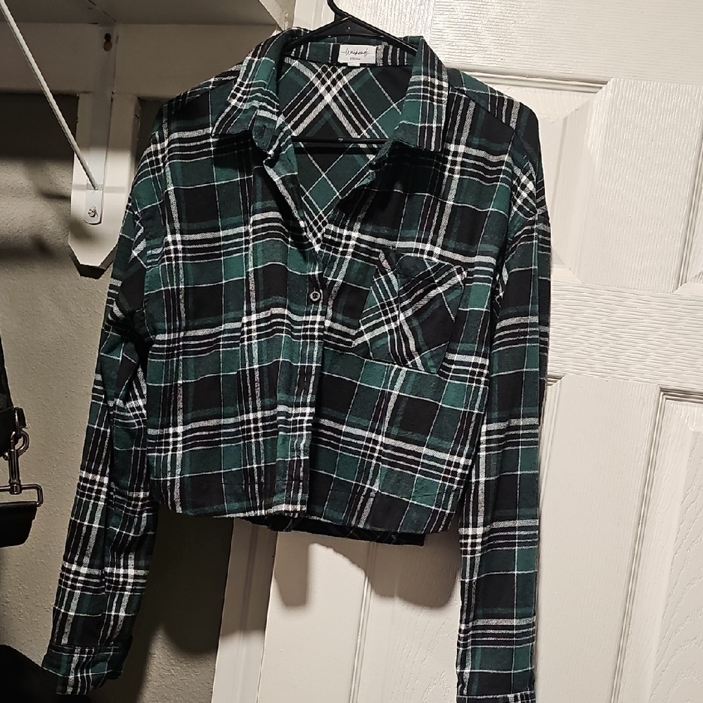 Weekends Everyday Green and Black Plaid Shirt